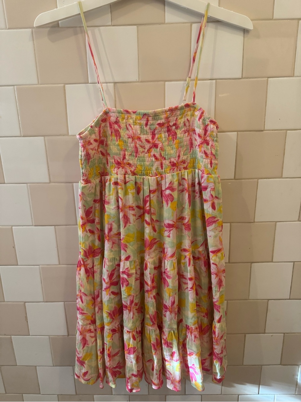 No Boundaries Pink & Yellow Floral Smocked Sundress